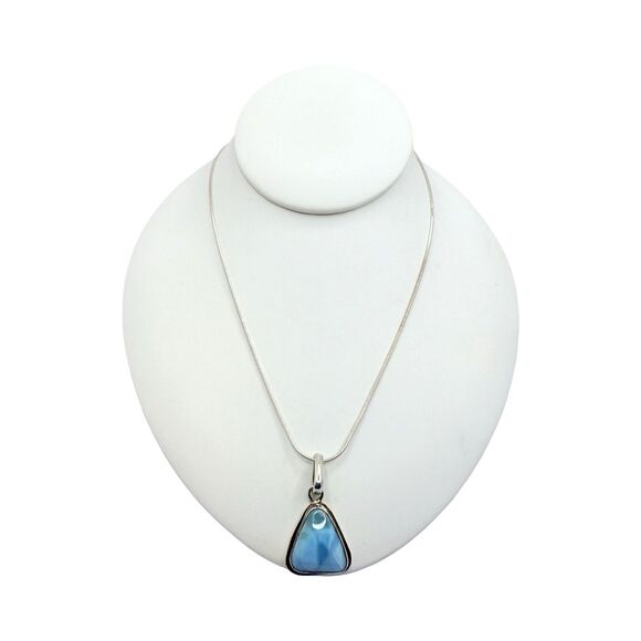 Larimar Triangle Pendant Necklace 24" 925 Sterling Silver Blue Crystal Stone - Picture 5 of 15